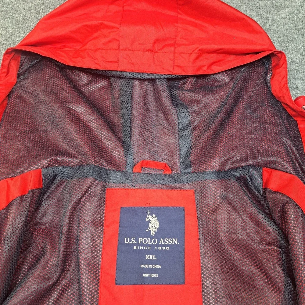 US Polo Assn Mens Red Hooded Windbreaker Jacket XXL NWT 105453P2